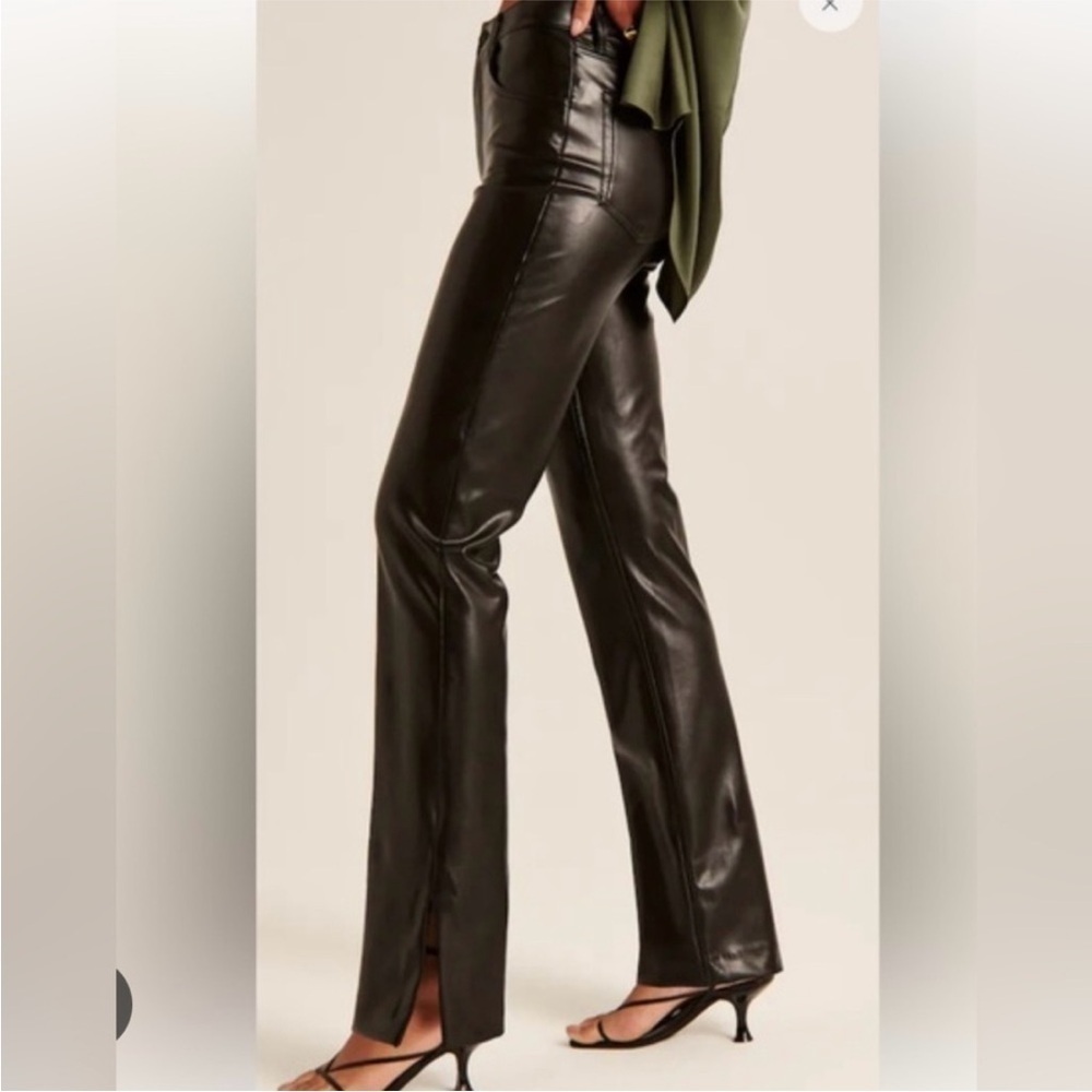 NWT Abercrombie & Fitch 26 Black Leather 90s Straight Ultra High Rise Pants G15 - Picture 2 of 10